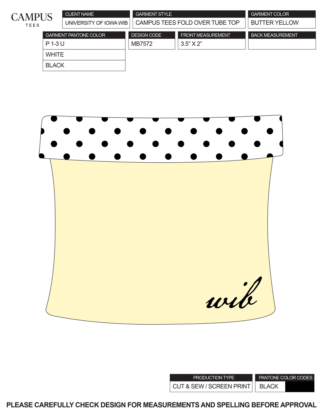 UNIVERSITY OF IOWA FOLD OVER TUBE TOP BUTTER YELLOW